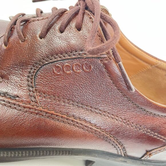 Ecco New Jersey Mens US 10/10.5 EU 44 Leather Oxford Dress Shoes Brown Bike Toe - Picture 4 of 11